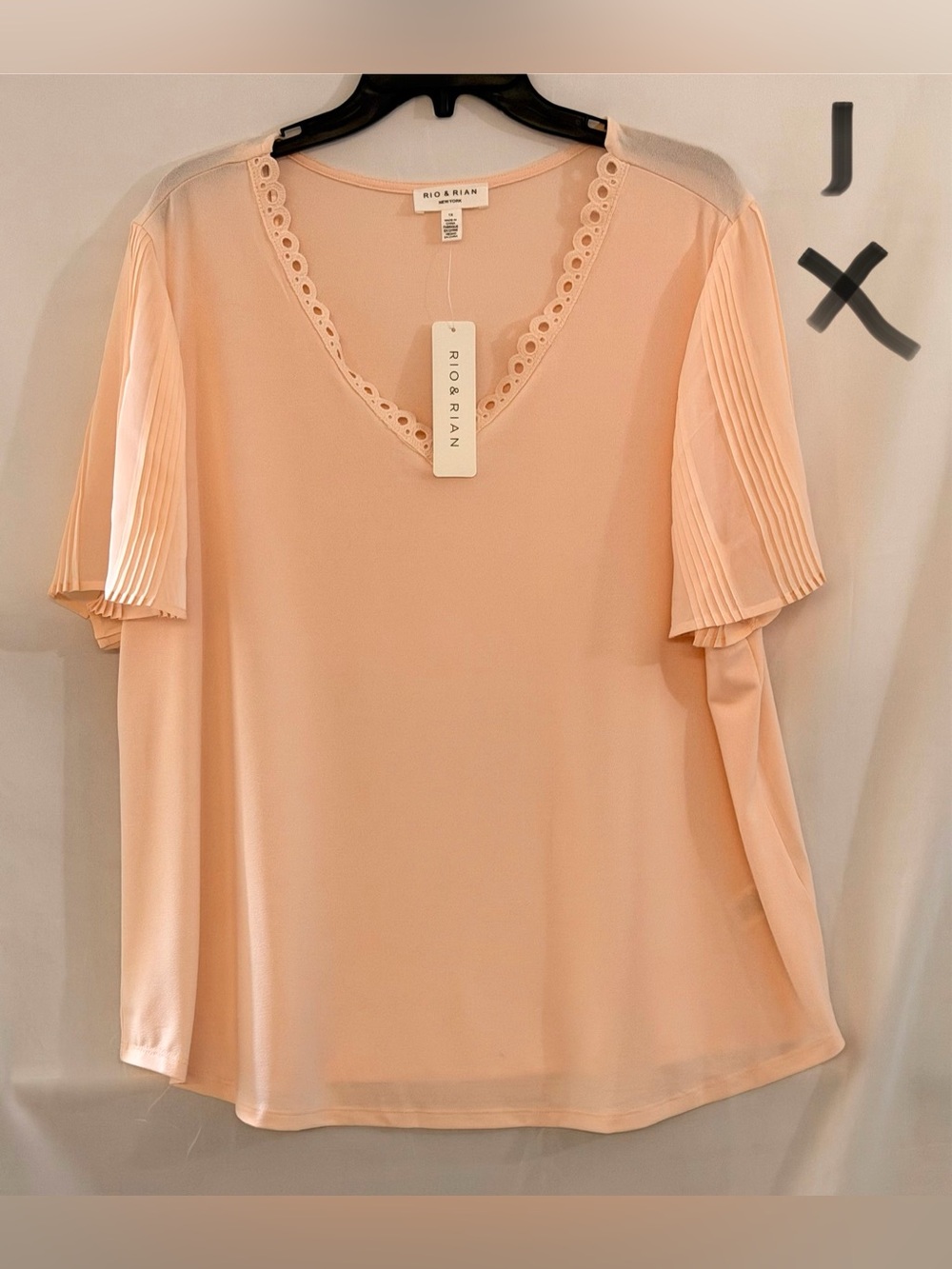 Peach V-Neck Pleated Sleeve Blouse